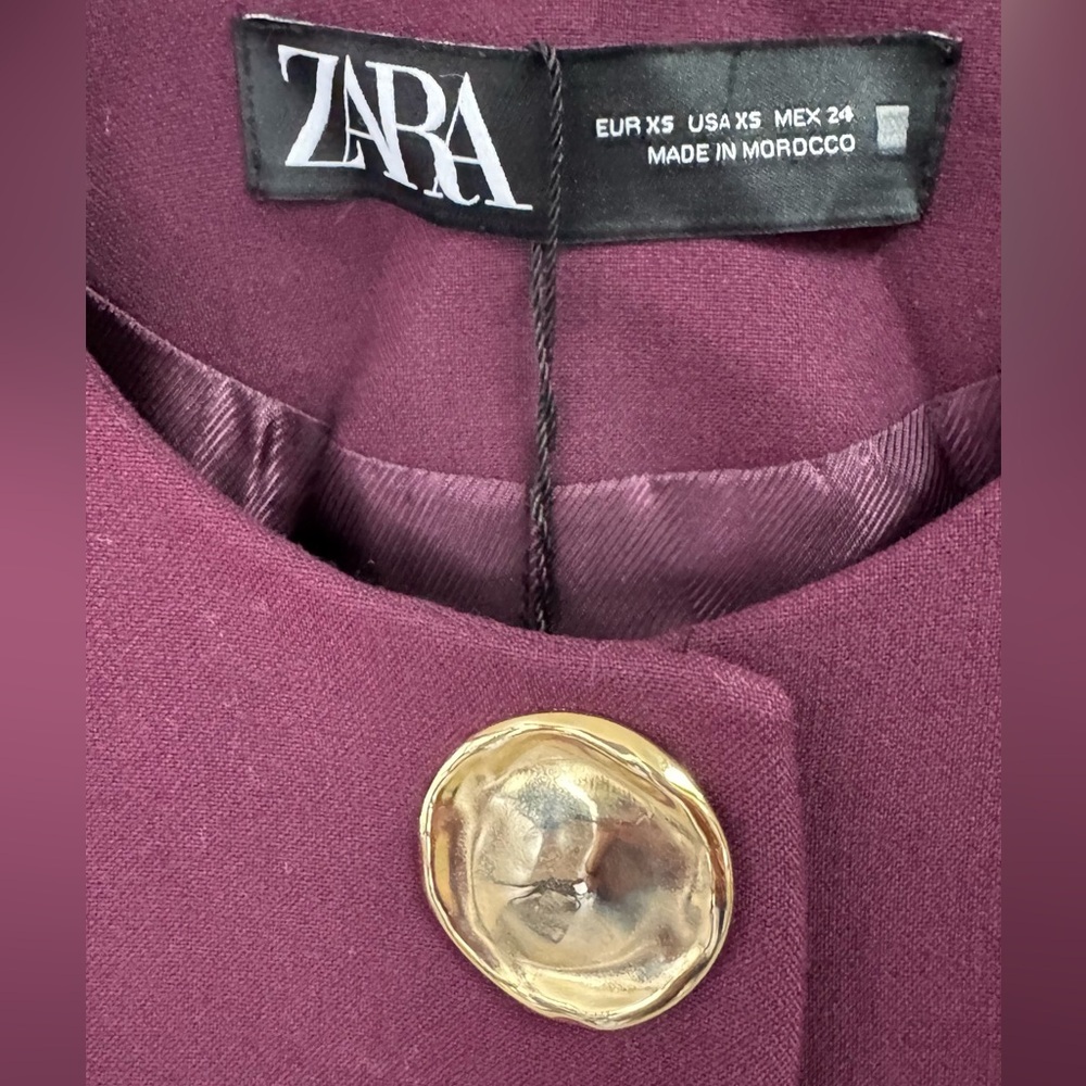 Zara Plum Tailored Frock Coat Long Blazer with Gold Metal Buttons Size XS​ - Picture 7 of 8